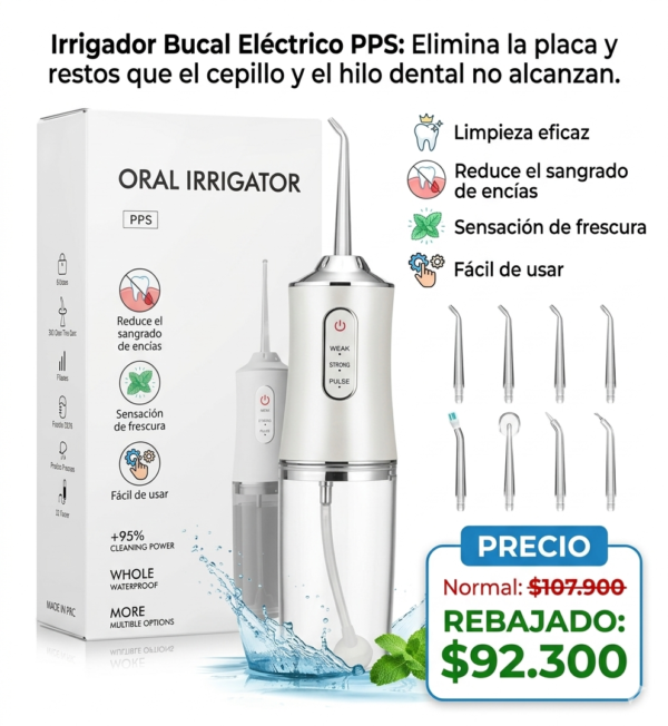 Irrigador Bucal Eléctrico: Elimina la placa y restos que el cepillo