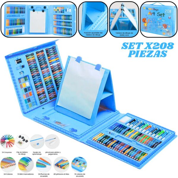 Set Kit de Arte Maleta 208 Piezas Azul | Regalo Creativo Niños