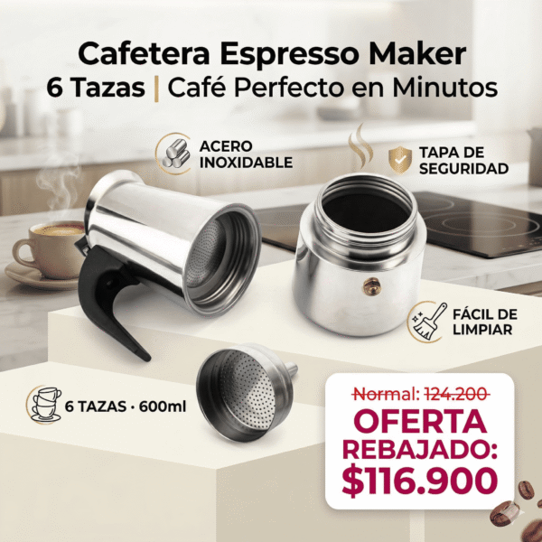 Cafetera Espresso Maker 6 Tazas | Café Perfecto en Minutos,