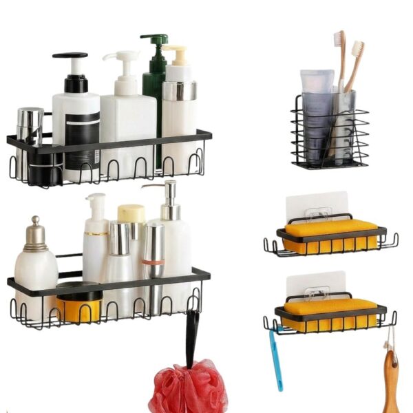 Estante Organizador de Pared para Baño COMPLETO | Set x5 Negro