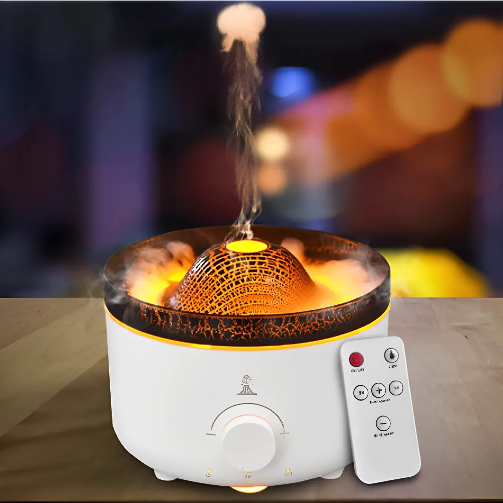 Humidificador Volc&aacute;nico 500ml | Llama + Aromaterapia + Control Remoto