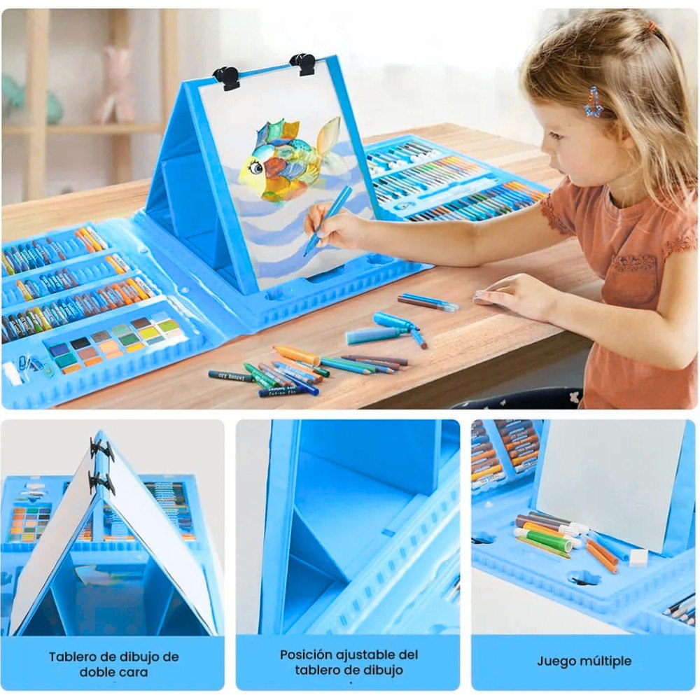 Set Kit de Arte Maleta 208 Piezas Azul &ndash; El regalo perfecto para peque&ntilde;os artistas