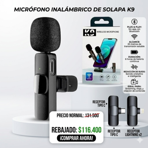 Micrófono Inalámbrico de Solapa para Celular