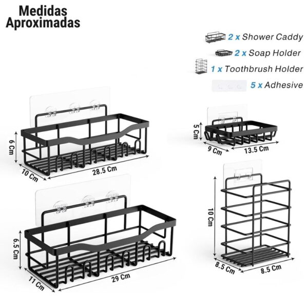 Estante Organizador de Pared para Baño COMPLETO | Set x5 Negro