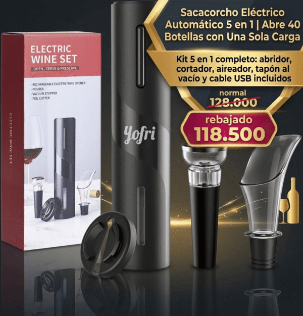 Sacacorcho Eléctrico Automático 5 en 1 | Abre 40 Botellas con Una Sola Carga