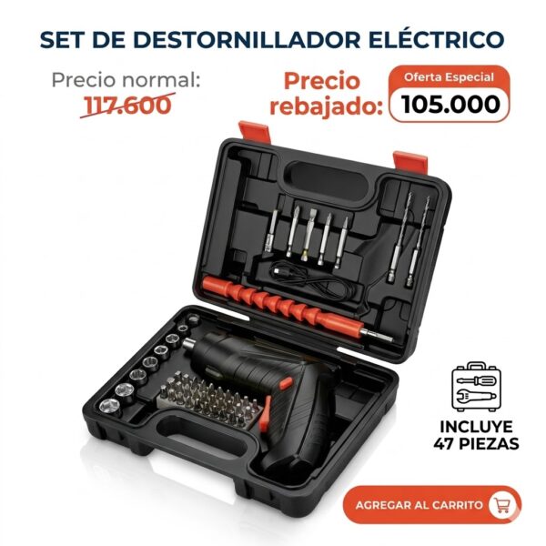 Set Destornillador Eléctrico 47 Piezas – kit profesional de herramientas para el hogar
