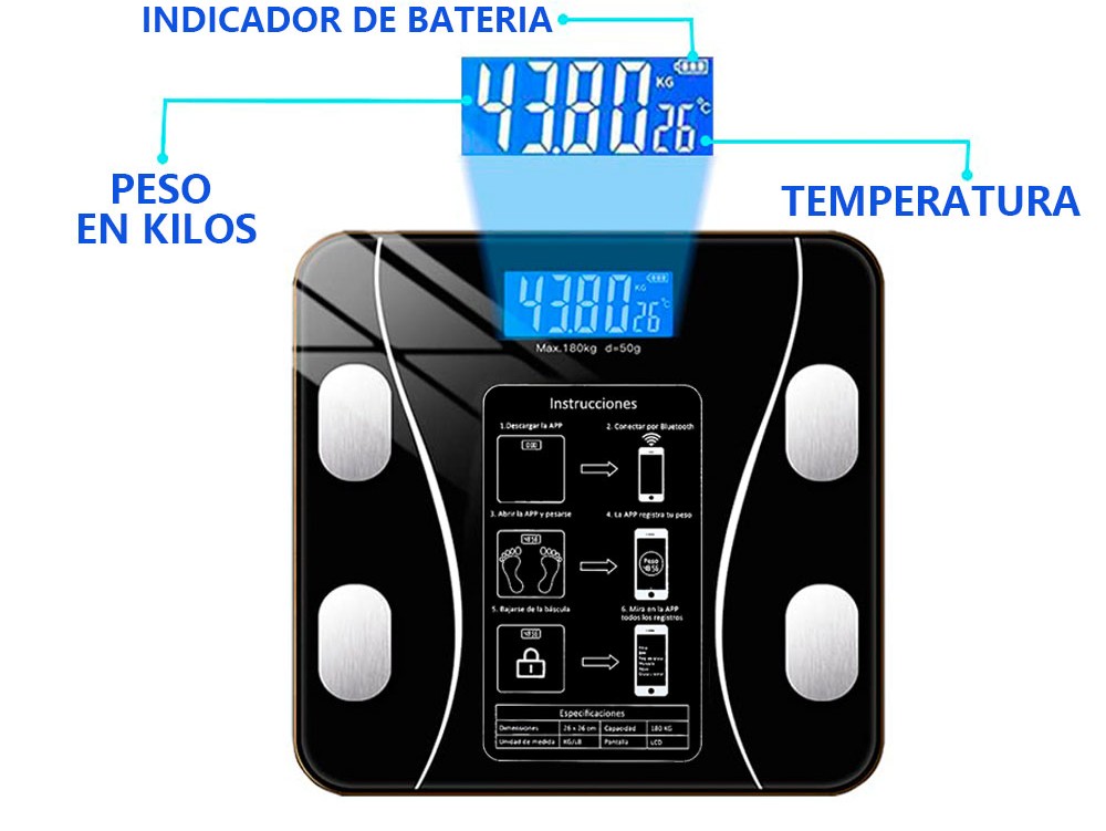 B&aacute;scula inteligente digital con app y vidrio templado